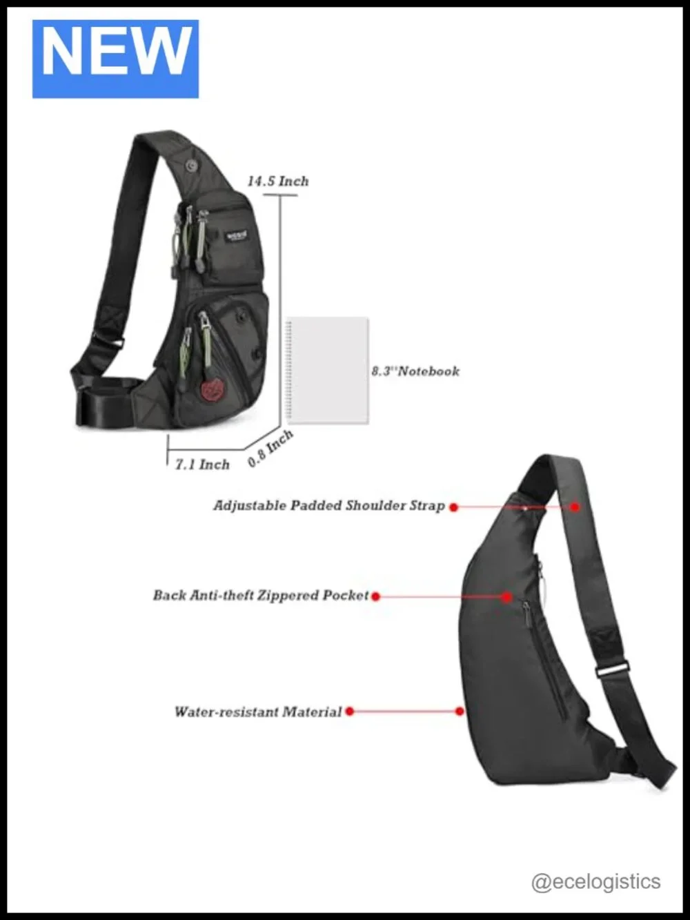 Water-Resistant Nylon Sling Bag Crossbody Backpack Casual Daypack EDC